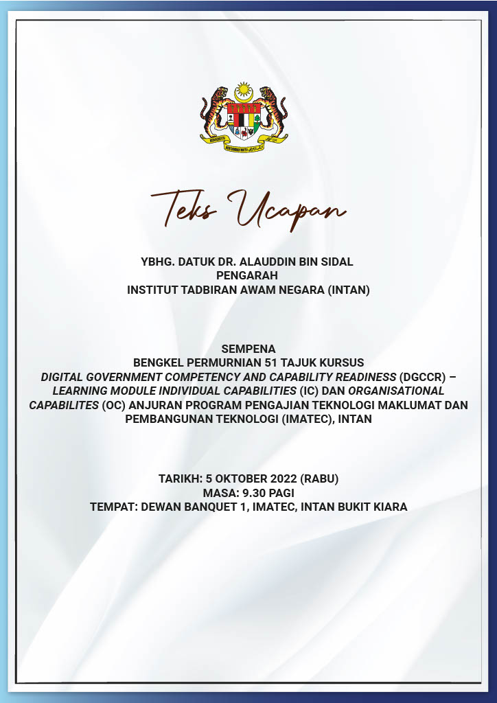 Teks Ucapan Ketua Pengarah INTAN Bengkel Permurnian 51 Tajuk Kursus DGCCR