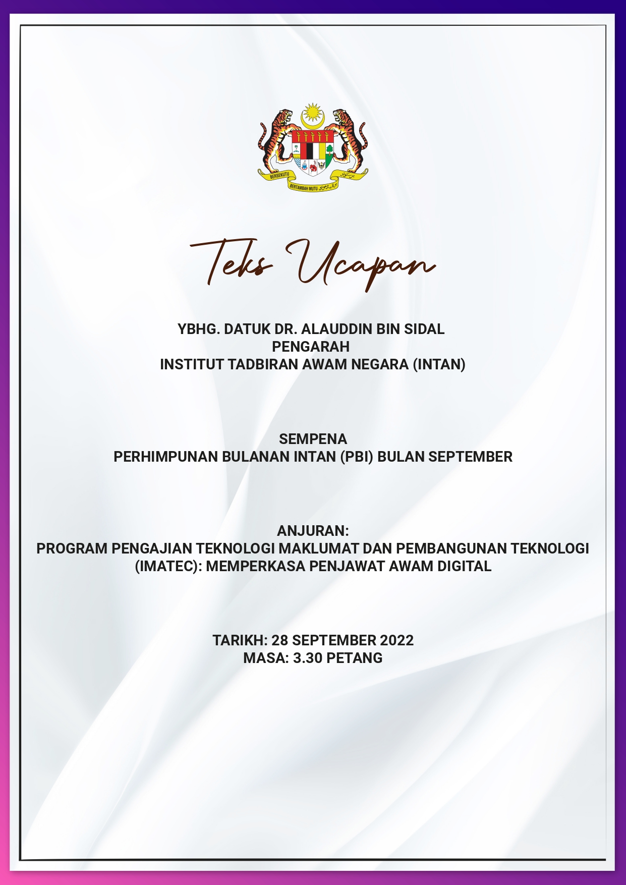 Teks Ucapan Ketua Pengarah INTAN Bengkel Permurnian 51 Tajuk Kursus DGCCR